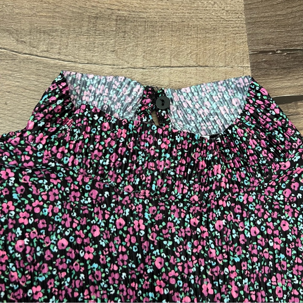 Bershka Long Sleeve Dainty Floral Print Pleated Mini Dress Size Small - Picture 4 of 14